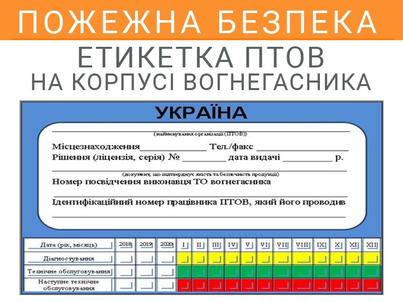 Етикетка ПТОВ на корпусі вогнегасника
