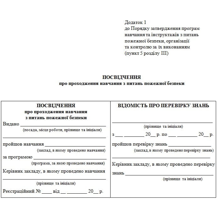 Посвідчення про проходження навчання з пожежної безпеки Техноспектр-Сервіс